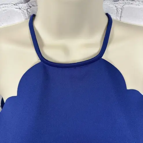 Hudson Gray Scalloped-Edge Navy Halter Tank Top Stretch Round Neckline S NWT