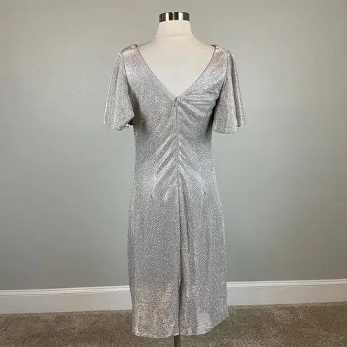 Betsy and Adam  Women's Cocktail Dress Size 8 Silver Metallic Short Sleeve Sheath