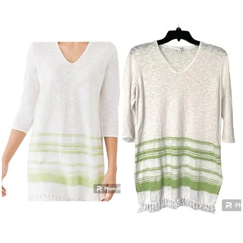 J.Jill linen white green fringe top coverup S