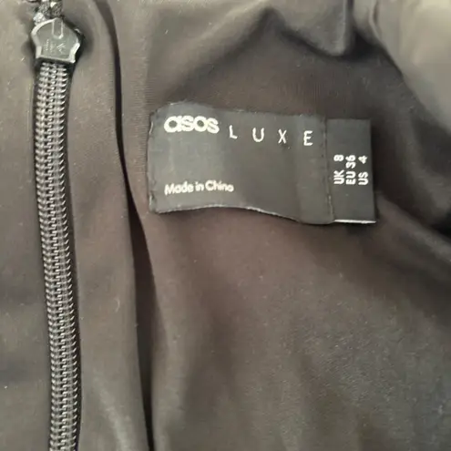 ASOS LUXE Black Velvet Bow Detailed Draped Long Sleeve Mini Dress Size 4 EUC