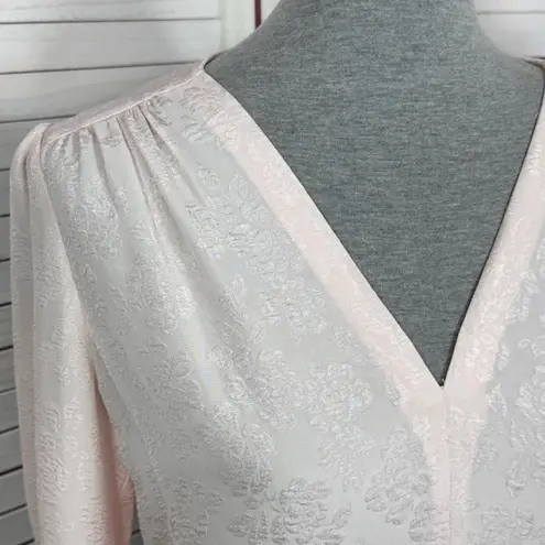 Rebecca Taylor Daniella Floral Jacquard Silk Blend 3/4 Tie Sleeve Blouse Pink 4