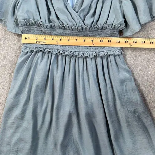 Baltic Born Smocked Waist Mini Dress Women's Small Blue Flutter Sleeve Pleated
