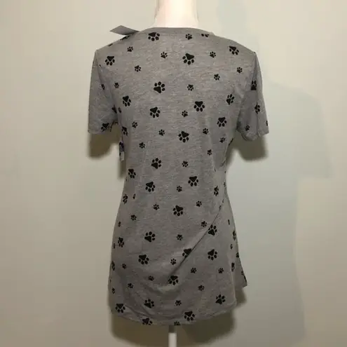 Modern Lux NWT Gray Black Paw Print Crewneck Babydoll Tee New