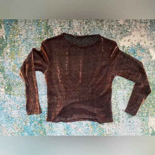 Vintage sheer shimmer bronze button down long sleeve cardigan set, size medium