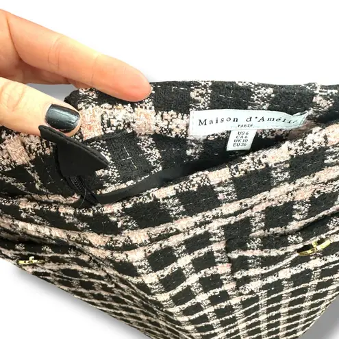 Maison d' Amelie Paris Pink Black Gingham Preppy Tweed Mini Skirt Size 6