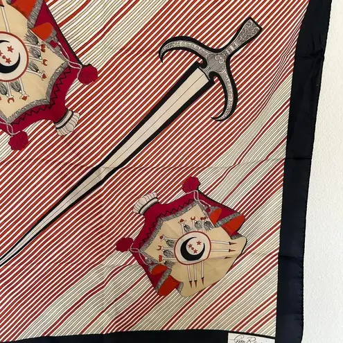 Vintage Gim Renoir Scarf Accessorize Sword Red Cream Black Printed Crest