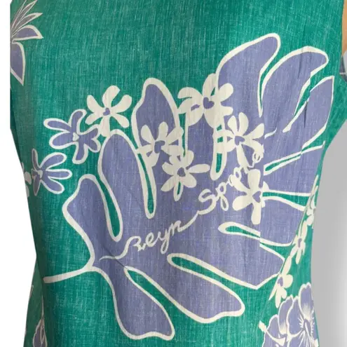 Vintage Reyn Spooner Green Purple Floral Hawaiian Sheath Dress Sleeveless Large