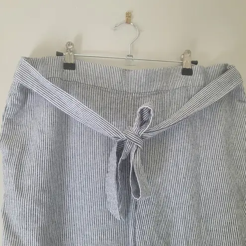 Loft  Outlet Blue and White Striped Wide Leg Crop Linen Blend Pant