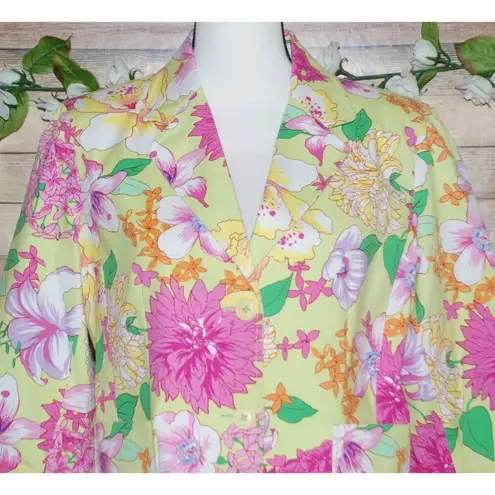 Rafaella Bold Bright Floral Bolero Crop Jacket Size 12 Office Career 3/4 Sleeve