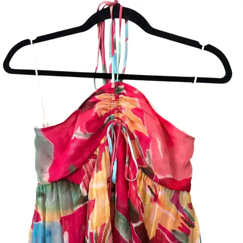 FIGUE Lula Halter Silk Chiffon Maxi Dress Sz 4 Pink