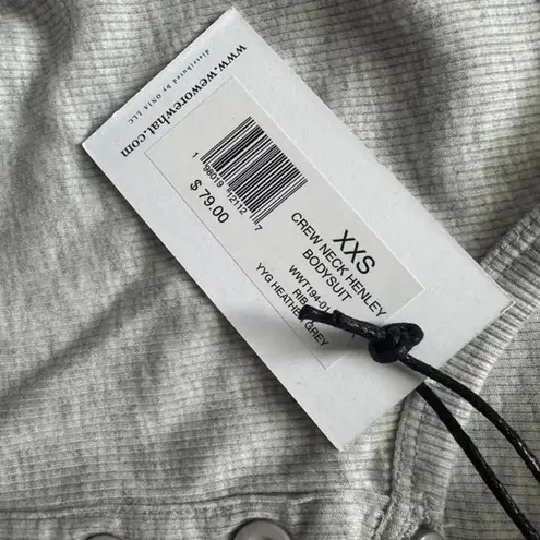 We Wore What NWT Longsleeve Crewneck Henley Bodysuit Buttons XXS Heather Grey