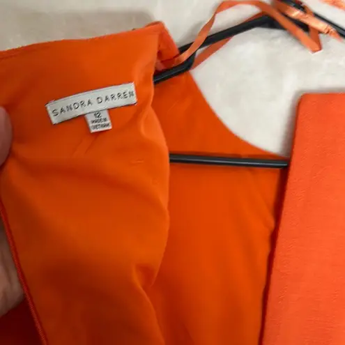 Sandra Darren Orange Sheath Midi Dress with Cutout Crew Neck