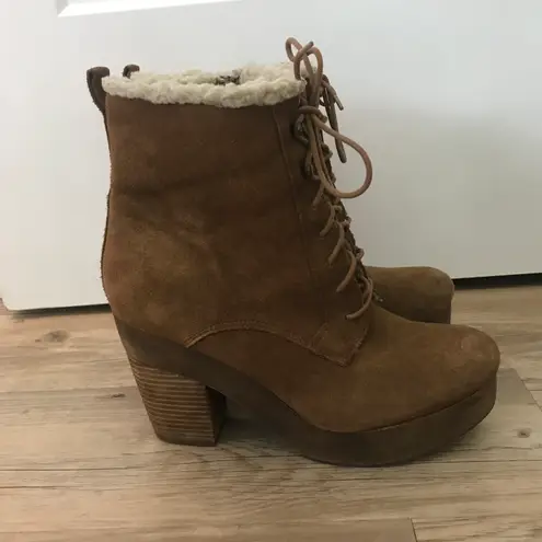 Ralph Lauren Denim Supply  Suede leather Shearling Lace-Up boots Booties size 9.