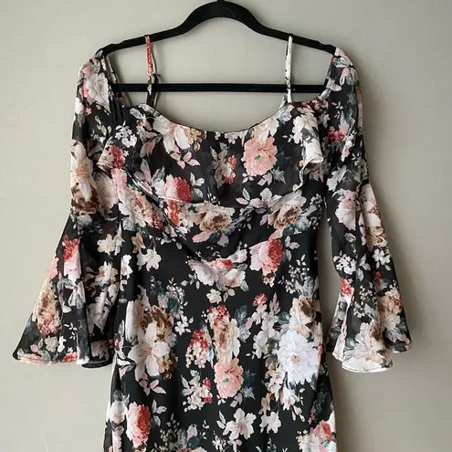re:named sz S black pink floral off shoulder maxi sundress