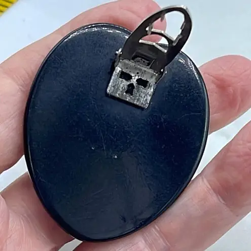 Vintage Bakelite heart shaped dress fur clip Black