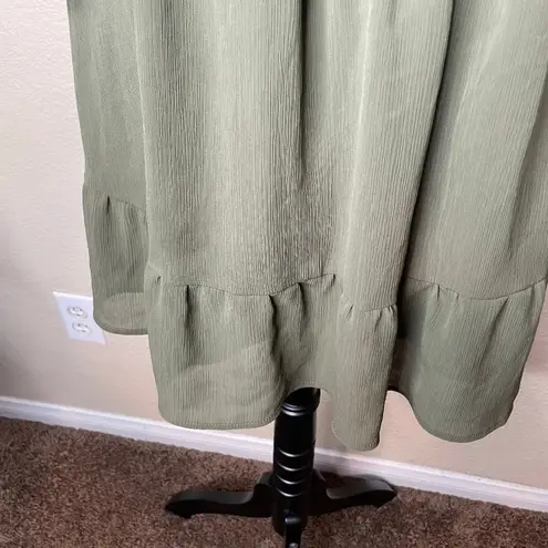 Exlura Olive Green Square Neck Cutout Back Mini Dress Terylene Babydoll XL Boho