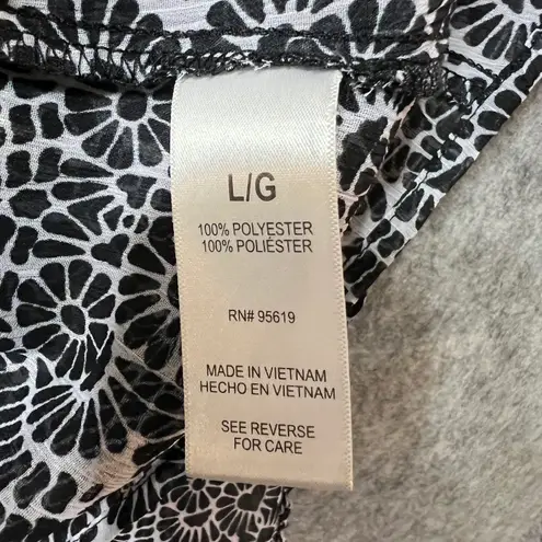 Fever Top Large Black White Print Sleeveless Layered Tunic Blouse Lined Sheer