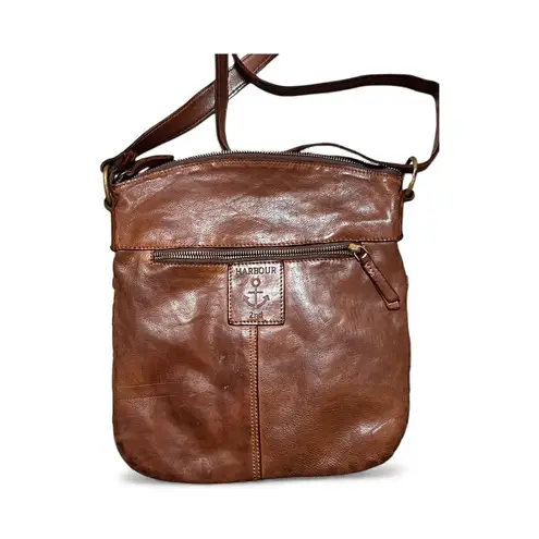 Harbour 2nd Tuula Brown Leather Woven Messenger Crossbody Bag Anchor Love Cognac