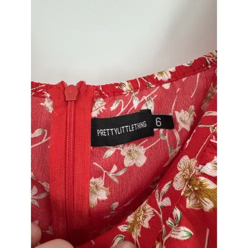 Pretty Little Things Ditsy Floral Mini Dress Women 2 Red Bow Milk Maid Peasant Size 2X