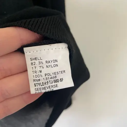 FATE. Black Sheer Back Long Sleeve V-neck Sweater Blouse Going Out Top ~ Size XS