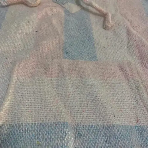 Y2K Vintage Baja Hoodie Drug Rug Pink Blue Striped Pullover Large Mexican Jumper