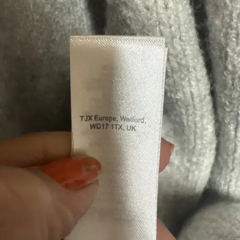 Tahari Gray Wool Blend Long Sleeveless Vest Cardigan Sweater hood Large