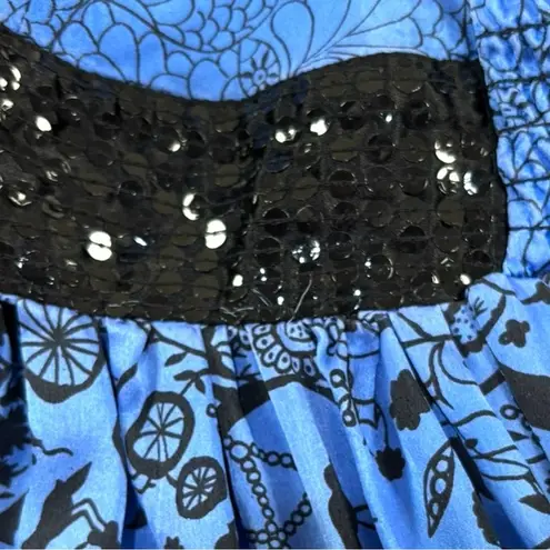 TFNC London 100% Silk Blue Witchy Mini Dress sz S Babydoll Embellished Whimsical