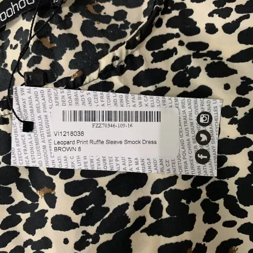 Boohoo  Animal Print Ruffle Sleeve Tiered Mini Dress Casual Party 4