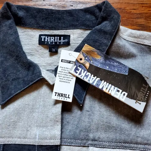 Thrill Jeans Denim Jacket Collection Patchwork NWT 3X Crop Distressed Blue