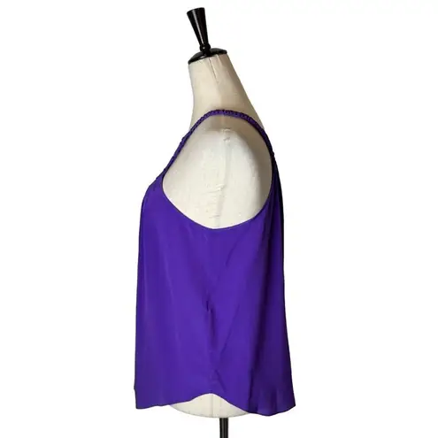 Rebecca Taylor Shirt Women Size 4 Purple Silk Braided Trim Fringe Tank Camisole