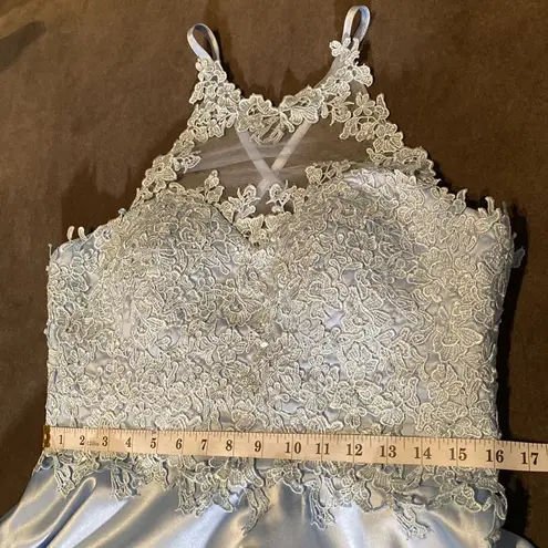Women’s Pale Blue Halter Neck Lace Appliqué Prom Party Homecoming Dress Size 12