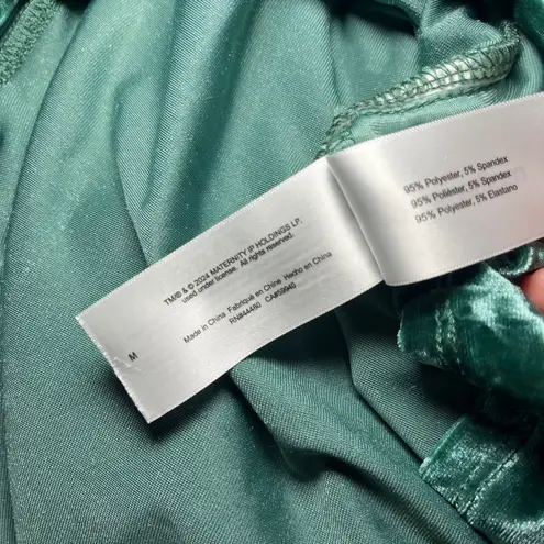 Motherhood Maternity NWT Crushed Velvet Empire Waist Dress Green 3/4 Sleeve SZ M