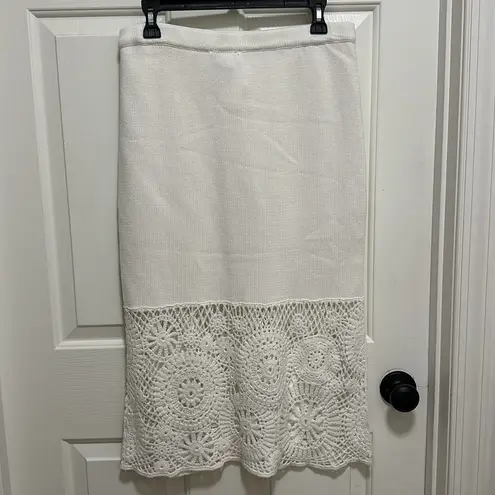 House of Harlow 1960 White Laser Cut Crotchet Top and Midi Skirt Size Large