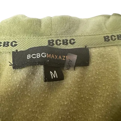 BCBG MAXAZRIA Green Velour Zip Up‎ Sweater Y2K Velvet Hoodie Sz Medium