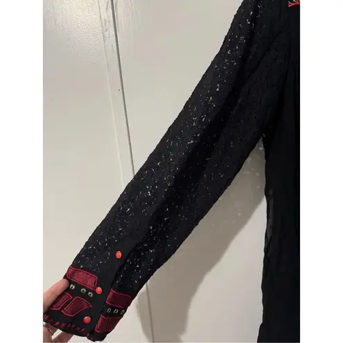 Vintage Collections western boho embroidered crochet floral lace sheer tunic / d Red Size XL