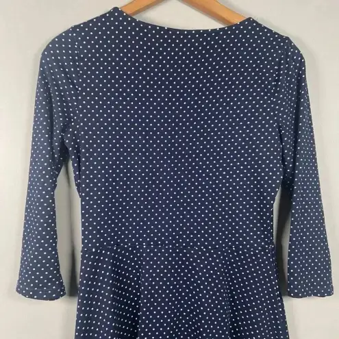 Nine Britton Anabel Knit Square Neck Polka Dot Dress Size Small Navy Preppy Blue - Image 4