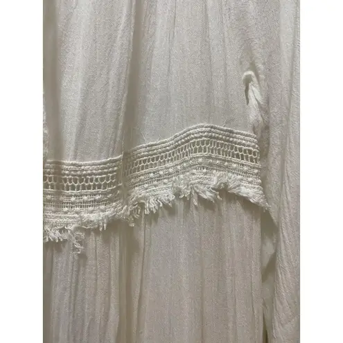 Eberjay Eberjey Emery Dress Womens Small White Maxi Boho Long Sleeve Ruffle Lace Trimmed