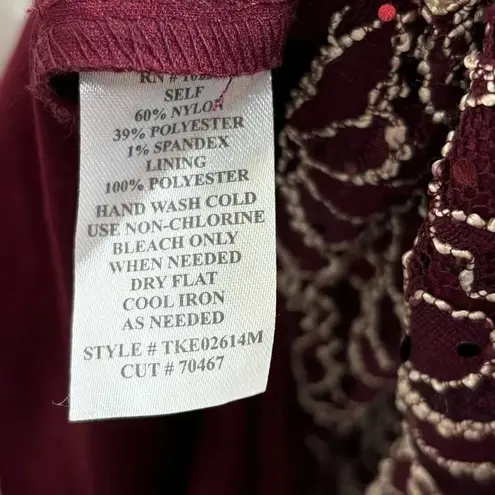 Connected Apparel Y2K Connected cowl neck burgundy formal dress Gown embroidered lace size 10 90s