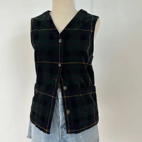 Jones Wear Sport Country Weekend Vest Plaid velour 100 cotton Green Medium