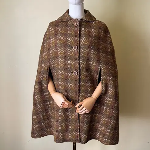 Vintage Welsh Wool Tapestry Cape Coat Eclipse Tailored Brown Plaid 1960s Size undefined