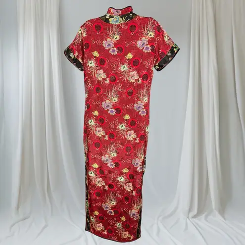 Sue’s Fashion Cheongsam Chinese Satin Short Sleeve Slim Maxi Dress. Size Medium