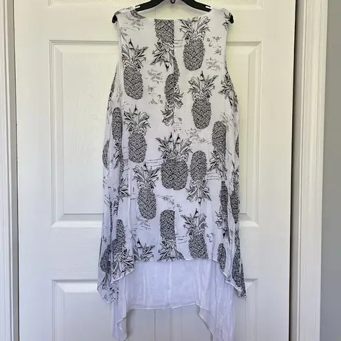 Womens White Black Tropical Pineapple Short Sleeve Cover Up Dress One Size Beach