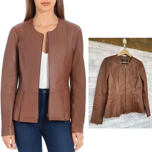Badgley Mischka
Peplum Leather Jacket in cognac size medium