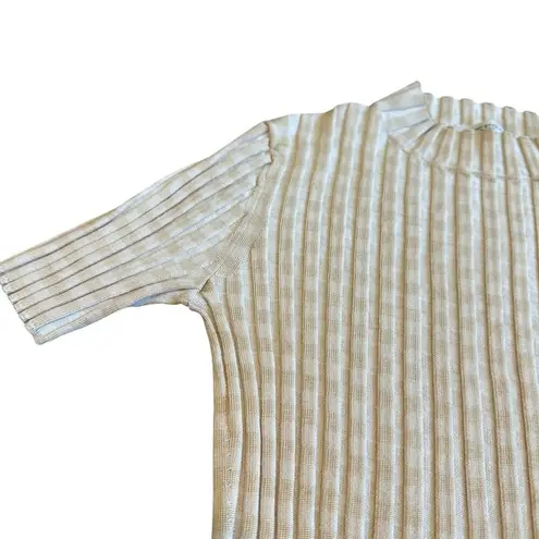 Lafayette 148 Gingham Responsible Matte Crepe Short Sleeve Sweater Stretch XS White