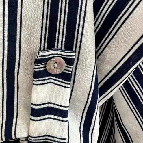 West Kei Blue & White Faux Wrap Shirt Size Small Business Casual Meets Yacht