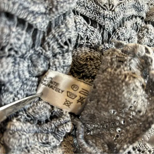 Queen Moda Women’s Blue Gray Smocked Cotton Lace Short Sleeve Blouse S