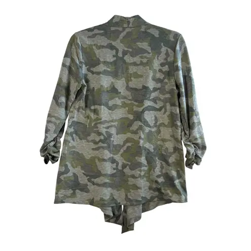 Susan Graver Lifestyle Green Camo Cardigan XS XXS Lightweight Casual Layering