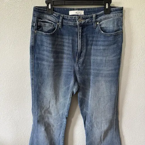 KanCan Boot Cut Flare Stretch Jeans Size 11/29 Light Medium Wash Raw Hem Blue
