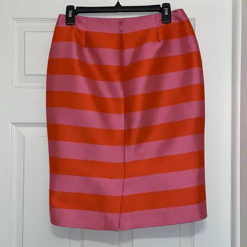 Doncaster Collection Pink & Orange Striped Silk Blend Pencil Skirt