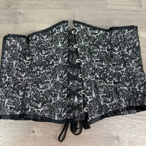 Black&Gray Paisley Brocade Lace Up Corset Sz.36 Black